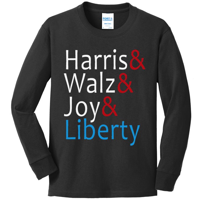 Harris Walz Joy Liberty Vote Kamala Harris President Kids Long Sleeve Shirt