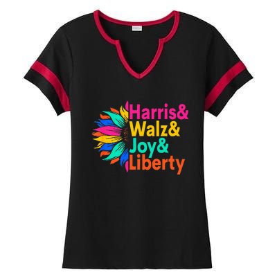 Harris Walz Joy Liberty Sunflower Harris Walz Waltz 2024 Ladies Halftime Notch Neck Tee