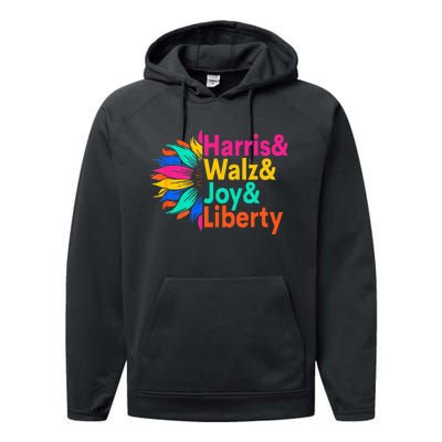 Harris Walz Joy Liberty Sunflower Harris Walz Waltz 2024 Performance Fleece Hoodie