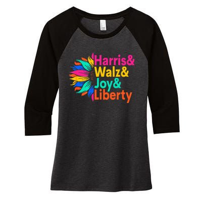 Harris Walz Joy Liberty Sunflower Harris Walz Waltz 2024 Women's Tri-Blend 3/4-Sleeve Raglan Shirt