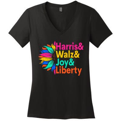 Harris Walz Joy Liberty Sunflower Harris Walz Waltz 2024 Women's V-Neck T-Shirt