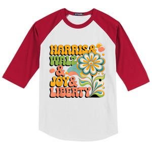 Harris Walz Joy Liberty Election Day Kids Colorblock Raglan Jersey