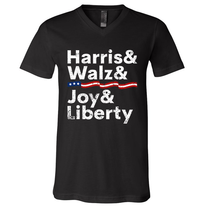 Harris Walz Joy Liberty Harris Walz Waltz 2024 Retro V-Neck T-Shirt