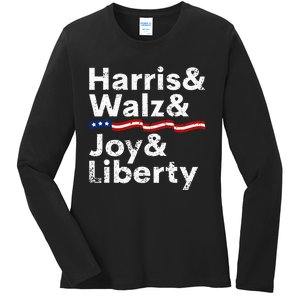 Harris Walz Joy Liberty Harris Walz Waltz 2024 Retro Ladies Long Sleeve Shirt