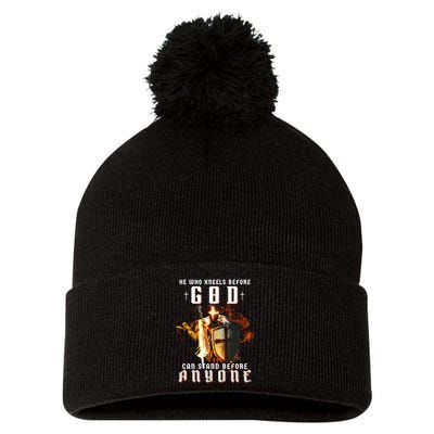 He Who Kneels Before God Can Stand Before Anyone Pom Pom 12in Knit Beanie
