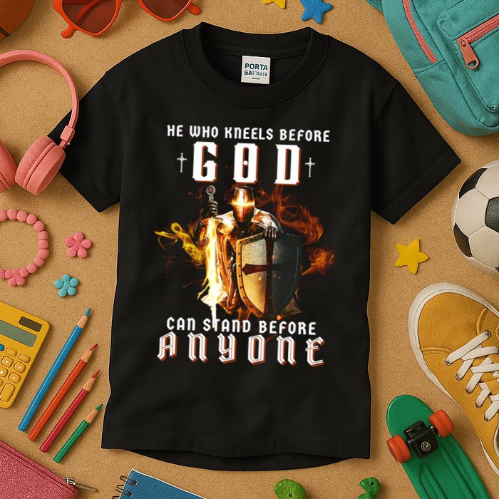 He Who Kneels Before God Can Stand Before Anyone Kids T-Shirt