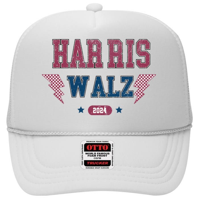 Harris Walz Kamala Harris Tim Walz Election 2024 High Crown Mesh Back Trucker Hat