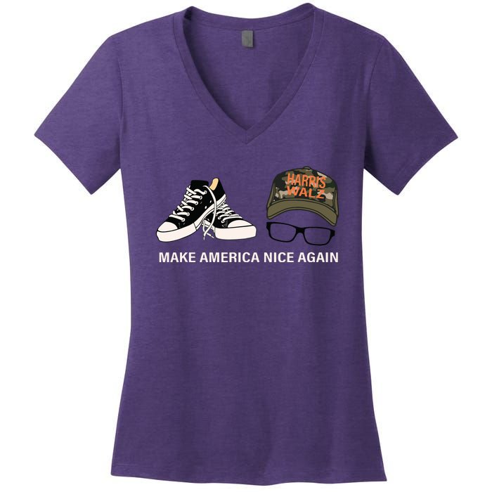 Harris Walz Kamal Make America Nice Again Kamala Rally Women's V-Neck T-Shirt