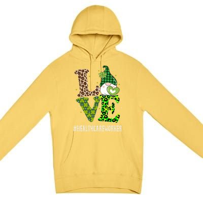 Healthcare Worker Love St Patricks Day Gnome Leopard Gift Premium Pullover Hoodie