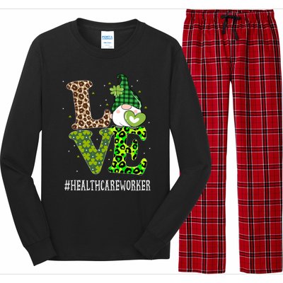 Healthcare Worker Love St Patricks Day Gnome Leopard Gift Long Sleeve Pajama Set