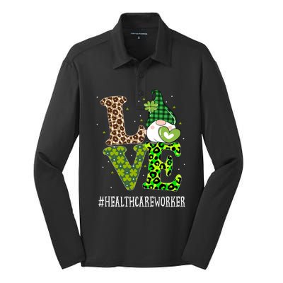 Healthcare Worker Love St Patricks Day Gnome Leopard Gift Silk Touch Performance Long Sleeve Polo