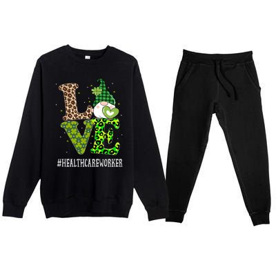 Healthcare Worker Love St Patricks Day Gnome Leopard Gift Premium Crewneck Sweatsuit Set