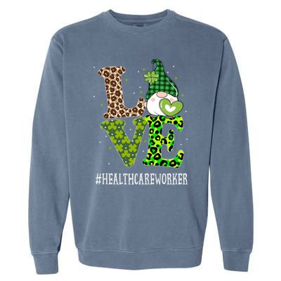 Healthcare Worker Love St Patricks Day Gnome Leopard Gift Garment-Dyed Sweatshirt