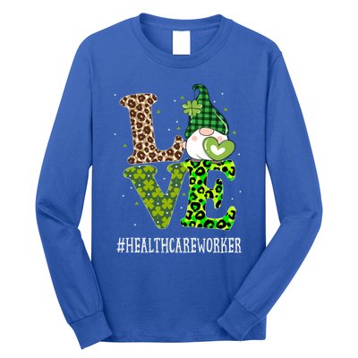 Healthcare Worker Love St Patricks Day Gnome Leopard Gift Long Sleeve Shirt