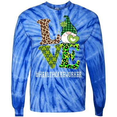 Healthcare Worker Love St Patricks Day Gnome Leopard Gift Tie-Dye Long Sleeve Shirt