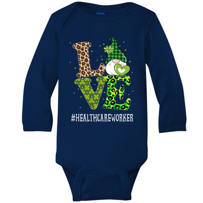 Healthcare Worker Love St Patricks Day Gnome Leopard Gift Baby Long Sleeve Bodysuit