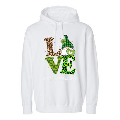 Healthcare Worker Love St Patricks Day Gnome Leopard Gift Garment-Dyed Fleece Hoodie