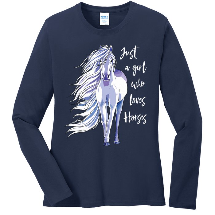 Horse Who Loves Horseback Riding Equestrian Farm Ladies Long Sleeve Shirt