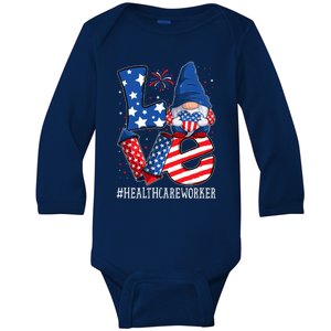 Healthcare Worker Love 4th Of July Gnome Usa Patriotic Great Gift Baby Long Sleeve Bodysuit