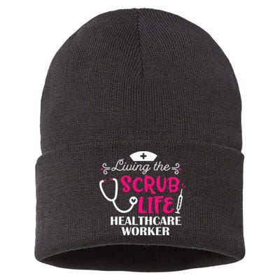 Healthcare Worker Living The Scrub Life Nursing Lover Sustainable Knit Beanie