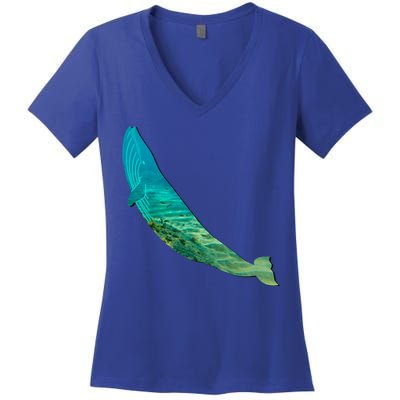 Humpback Whale Lovers Silhouette Earth Day And Ocean Week Gift Women's V-Neck T-Shirt