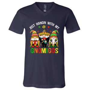 Hangin With My Gnomigos 3 Mexican Gnomes Cinco De Mayo V-Neck T-Shirt