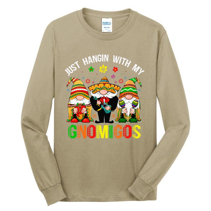 Hangin With My Gnomigos 3 Mexican Gnomes Cinco De Mayo Tall Long Sleeve T-Shirt