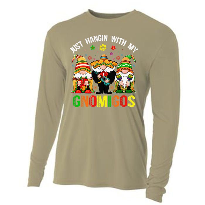 Hangin With My Gnomigos 3 Mexican Gnomes Cinco De Mayo Cooling Performance Long Sleeve Crew