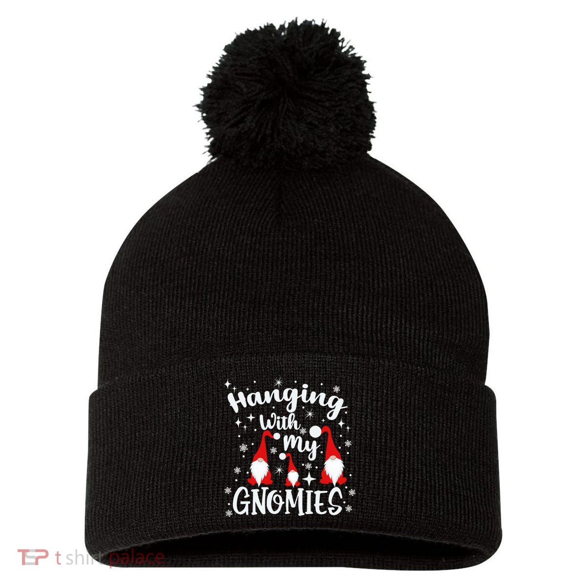 Hanging With My Gnomies Christmas Winter Pom Pom 12in Knit Beanie