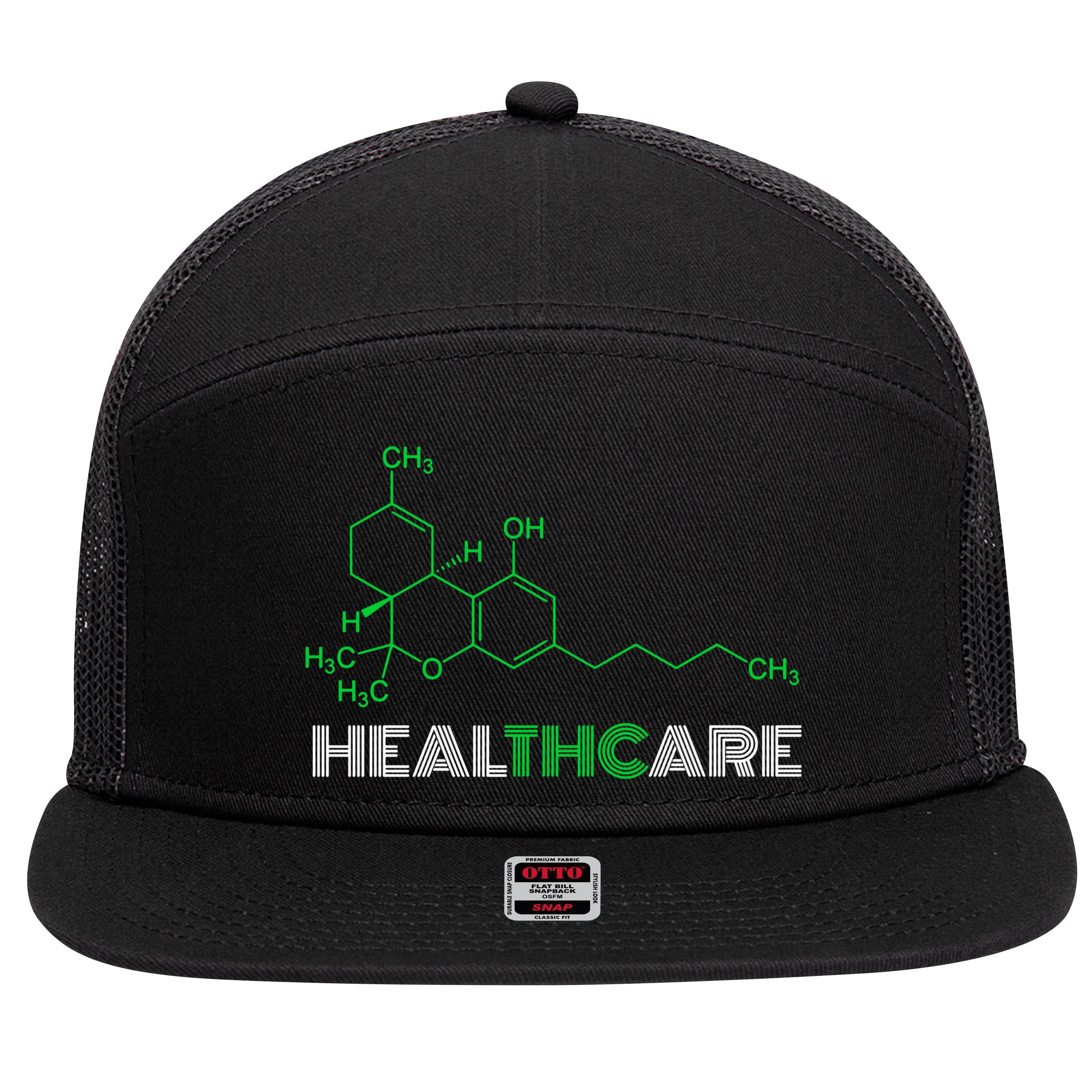 Healthcare Weed Molecule Funny 7 Panel Mesh Trucker Snapback Hat