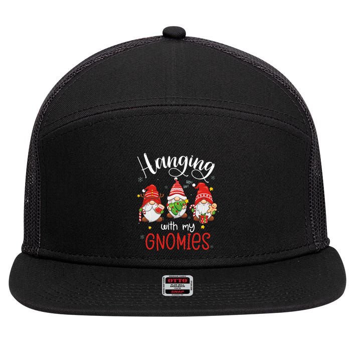 Hanging With My Gnomies Funny Christmas Gnome  7 Panel Mesh Trucker Snapback Hat