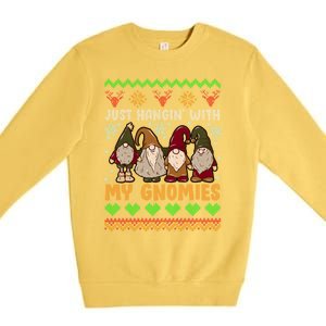 Hangin With My Gnomies Adorable Christmas Gnome Lover Great Gift Premium Crewneck Sweatshirt