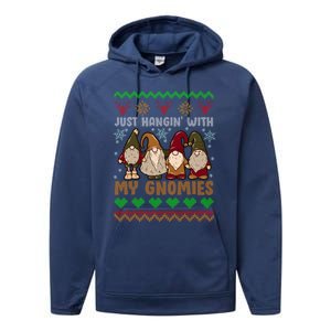 Hangin With My Gnomies Adorable Christmas Gnome Lover Great Gift Performance Fleece Hoodie