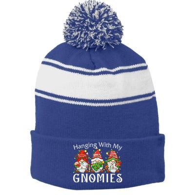 Hanging With My Gnomies Family Christmas Pajamas Stripe Pom Pom Beanie