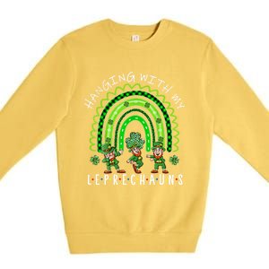 Hanging With My Leprechauns Patrick's Day Shamrock Rainbow Gift Premium Crewneck Sweatshirt