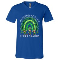 Hanging With My Leprechauns Patrick's Day Shamrock Rainbow Gift V-Neck T-Shirt