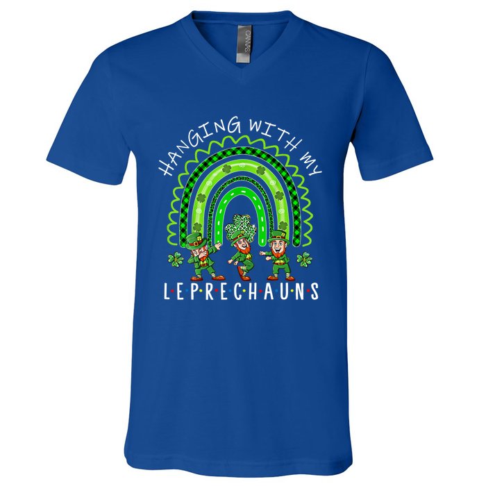 Hanging With My Leprechauns Patrick's Day Shamrock Rainbow Gift V-Neck T-Shirt