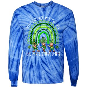 Hanging With My Leprechauns Patrick's Day Shamrock Rainbow Gift Tie-Dye Long Sleeve Shirt