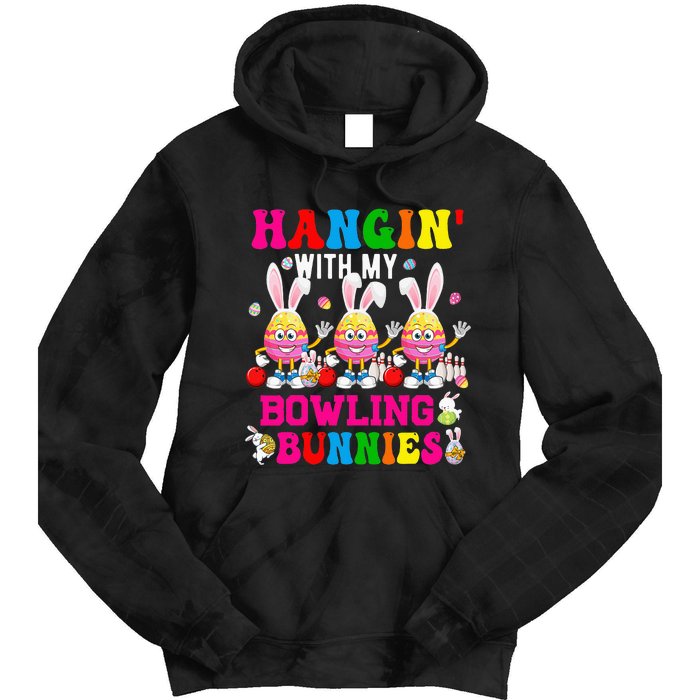 Hangin' With My Bowling Bunnies Three Cute Bunny Eggs Player Tie Dye Hoodie