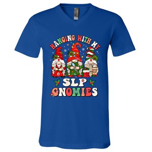 Hanging With My Slp Gnomies Cute Christmas Speech Therapist Gift V-Neck T-Shirt