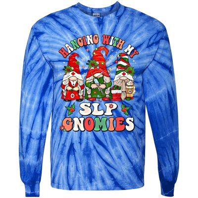 Hanging With My Slp Gnomies Cute Christmas Speech Therapist Gift Tie-Dye Long Sleeve Shirt