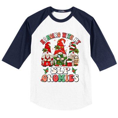 Hanging With My Slp Gnomies Cute Christmas Speech Therapist Gift Baseball Sleeve Shirt