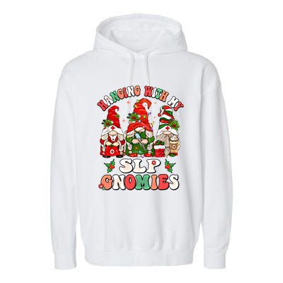 Hanging With My Slp Gnomies Cute Christmas Speech Therapist Gift Garment-Dyed Fleece Hoodie