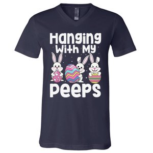 Hanging With My Peeps Happy Easter Bunny V-Neck T-Shirt