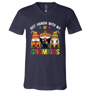 Hangin With My Gnomigos 3 Mexican Gnomes Cinco De Mayo V-Neck T-Shirt