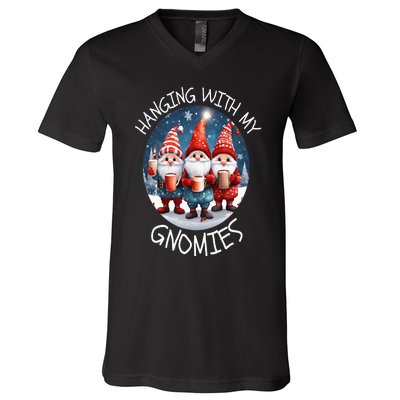 Hanging With My Gnomies Funny Gnome Friend Family Christmas V-Neck T-Shirt