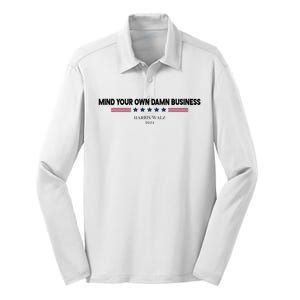 Harris Walz Mind Your Own Damn Business Election Silk Touch Performance Long Sleeve Polo