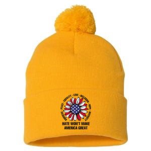 Hate WonT Make America Great Pom Pom 12in Knit Beanie