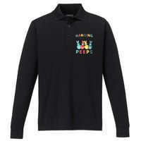 Hanging With My Peeps Colorful Bunny Easter day Gifts Performance Long Sleeve Polo