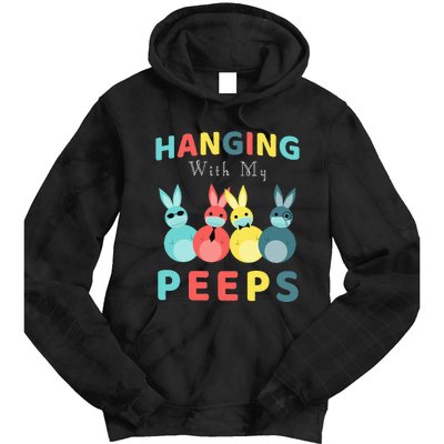 Hanging With My Peeps Colorful Bunny Easter day Gifts Tie Dye Hoodie